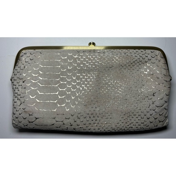 HOBO Handbags - HOBO The Original Lauren Clutch Wallet Gold Exotic Print Suede Leather Money